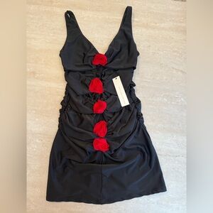 Delfi Collective Black Mini Dress with Red Floral Details